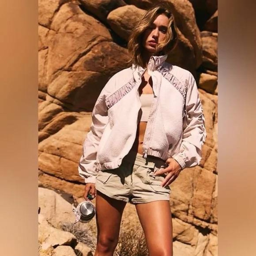 Free People Movement Amelia Zip Up Fleece Jacket Clay Oyster Cream Small
